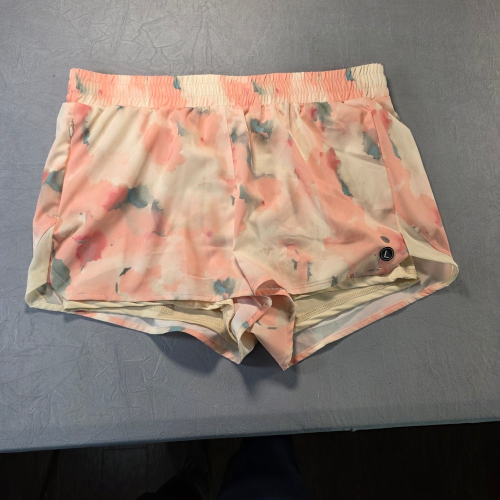 Traj3ctory Womens Watercolor Tie Dye Running Shorts Pink Peach Blue Size L‎ NWT
